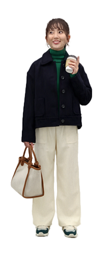 配色デザインスニーカーＥＭ / ショート丈ブルゾンＢＫ / 大人のコーデュロイパンツＢＫ / カシミヤブレンドセーターＢＭ / キャンバスレザーバッグＥＬ